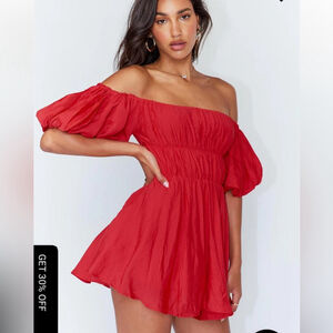 Princess Polly Red Off-Shoulder Dress mini dress puff sleeve
